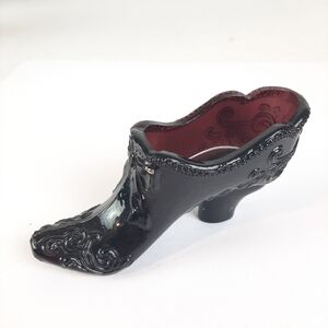 🔥Vintage Mosser Amethyst Glass Shoe Figurine Bow Scroll Purple Only Displayed